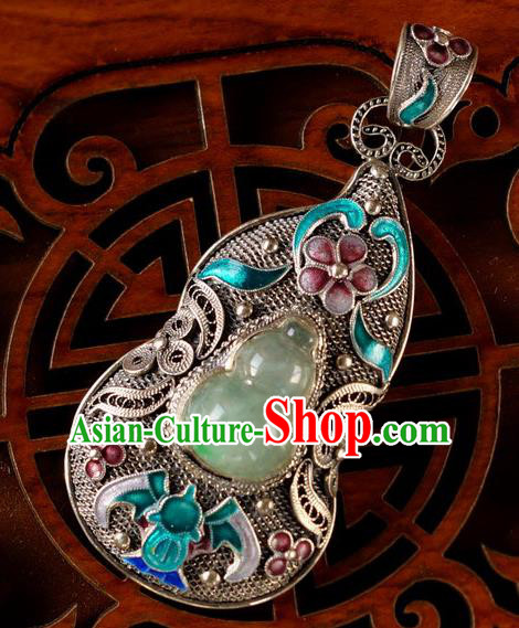 China Handmade Cloisonne Bat Necklace Pendant National Jade Gourd Silver Jewelry Traditional Accessories