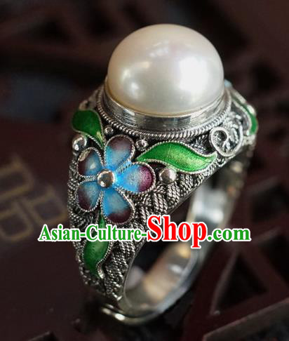 China Traditional Qing Dynasty Pearl Ring Accessories Ancient Court Woman Silver Circlet Jewelry