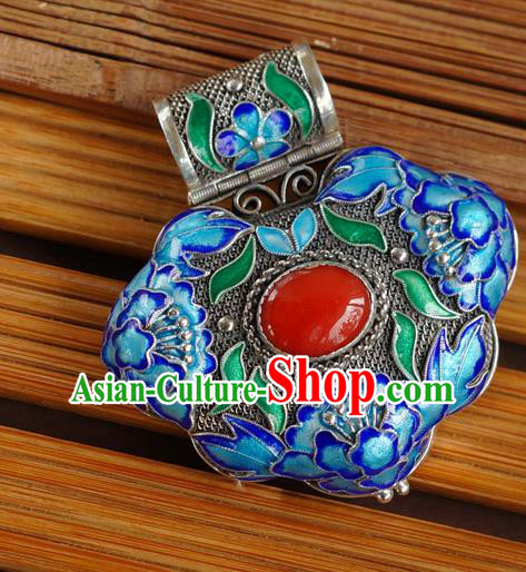 China Handmade Cloisonne Peony Necklace Pendant National Silver Sachet Jewelry Traditional Ruby Accessories