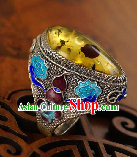 China Traditional Silver Jewelry Qing Dynasty Chrysophoron Ring Accessories Ancient Court Woman Cloisonne Gourd Circlet