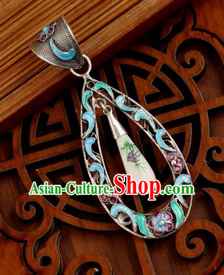 China National Colorful Painting Jewelry Traditional Silver Accessories Handmade Cloisonne Necklace Pendant