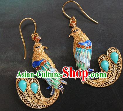 Handmade Cloisonne Phoenix Earrings Chinese Cheongsam Ear Accessories Traditional Kallaite Jewelry