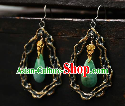 China National Jewelry Handmade Jade Ear Accessories Traditional Ancient Qing Dynasty Carving Lotus Earrings