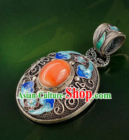 China Handmade Cloisonne Necklace Pendant National Ruby Jewelry Traditional Silver Accessories