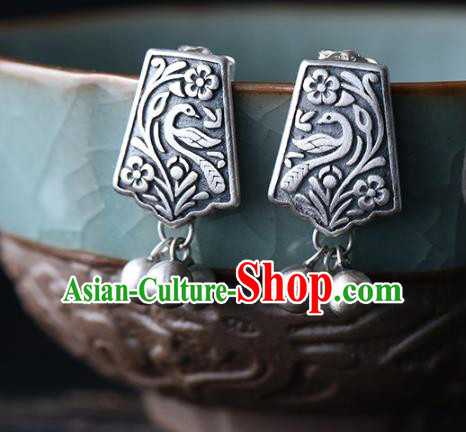 Handmade Chinese Cheongsam Jewelry Ear Accessories Traditional Silver Carving Earrings