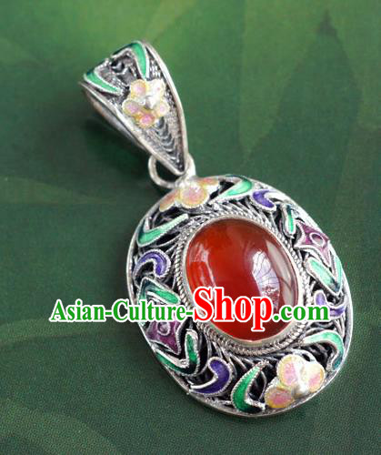 China Traditional National Silver Jewelry Court Cloisonne Accessories Handmade Agate Necklace Pendant