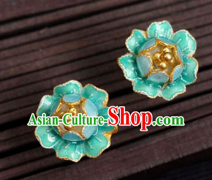 Handmade Chinese Enamel Green Peony Earrings Jewelry Traditional Cheongsam Ear Accessories