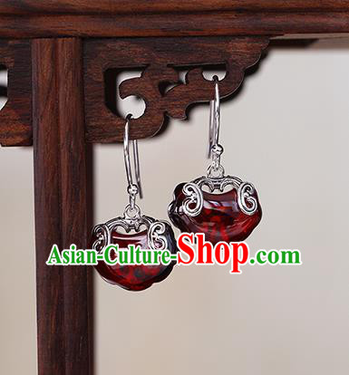 Handmade Chinese Silver Ear Cheongsam Garnet Earrings Traditional Jewelry Accessories