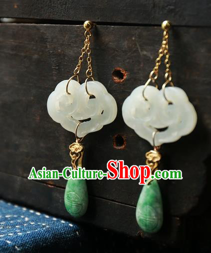 China White Jade Cloud National Jewelry Traditional Ancient Qing Dynasty Earrings Handmade Ear Accessories