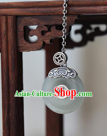 China Handmade Jade Necklace Pendant Classical Silver Accessories Traditional National Necklet Jewelry