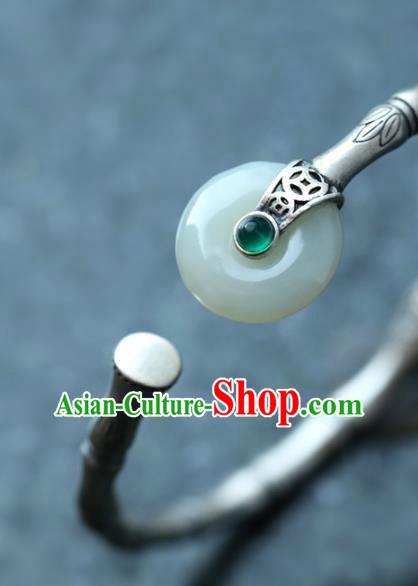 China Handmade Silver Carving Bamboo Bangle Jewelry Jade Accessories Traditional National Bracelet