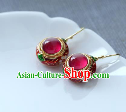 Handmade Chinese Traditional Ear Jewelry Red Corundum Eardrop Accessories Enamel Earrings