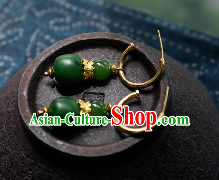 China National Court Earrings Traditional Queen Jewelry Handmade Qing Dynasty Jadeite Beads Ear Accessories