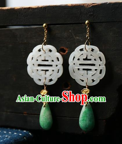 China National Wedding Jewelry Ancient Qing Dynasty Earrings Traditional Handmade White Jade Ear Accessories