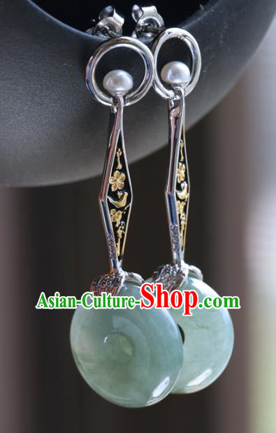 Handmade Chinese Traditional Jade Ear Jewelry Eardrop Accessories Classical Cheongsam Silver Earrings