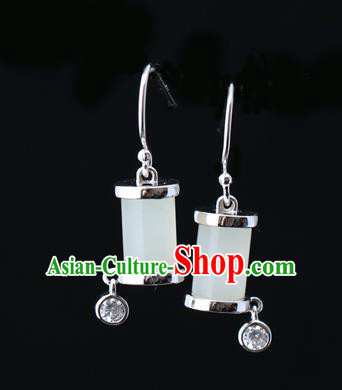 Handmade Chinese Silver Eardrop Accessories Classical Cheongsam Earrings Traditional Jade Ear Jewelry