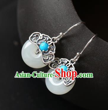 Handmade Chinese Classical Cheongsam Earrings Accessories Traditional Jade Ear Jewelry Silver Eardrop