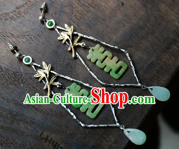 China Traditional Wedding Jewelry National Cheongsam Earrings Handmade Jade Ear Accessories