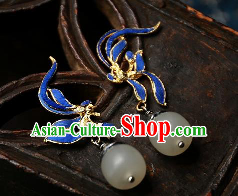 China Traditional National Jade Jewelry Handmade Qing Dynasty Ear Accessories Ancient Court Blueing Earrings