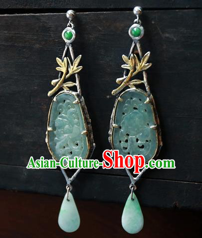 China Jade Products Traditional Wedding Jewelry Handmade Carving Ear Accessories National Cheongsam Earrings