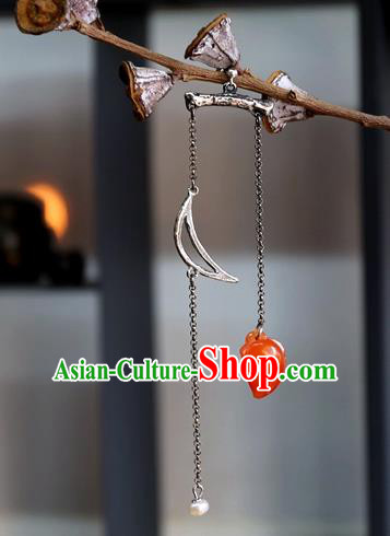 China National Cheongsam Agate Earrings Traditional Silver Jewelry Handmade Long Tassel Ear Accessories