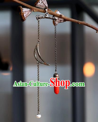 China National Cheongsam Earrings Traditional Jewelry Ornaments Handmade Silver Long Tassel Ear Accessories