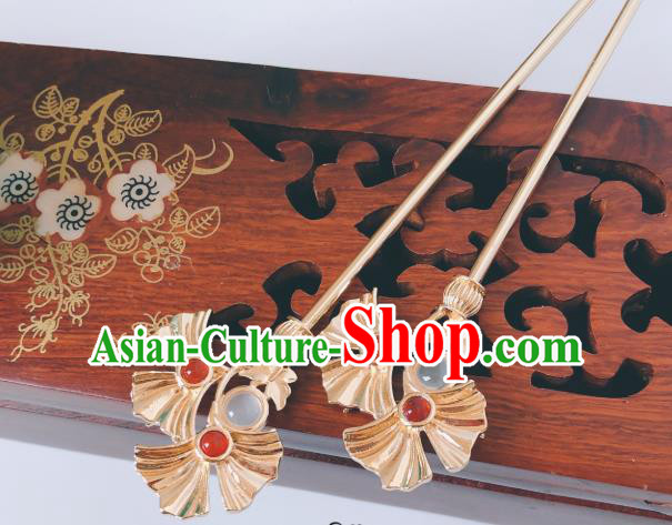 China Ming Dynasty Ginkgo Leaf Hair Stick Traditional Hanfu Hair Accessories Ancient Queen Agate Hairpin