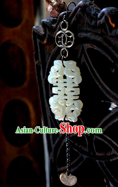 China Traditional Wedding Silver Jewelry Ornaments National Cheongsam Earrings Handmade White Jade Ear Accessories