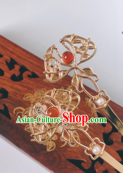 China Tang Dynasty Maple Leaf Hair Stick Traditional Hanfu Hair Accessories Ancient Princess Golden Hairpin