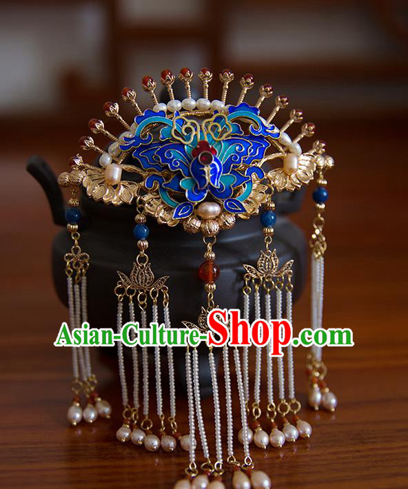 China Ming Dynasty Palace Tassel Hair Stick Traditional Hanfu Hair Accessories Ancient Empress Blueing Butterfly Hairpin