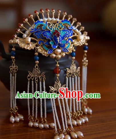 China Ming Dynasty Palace Tassel Hair Stick Traditional Hanfu Hair Accessories Ancient Empress Blueing Butterfly Hairpin