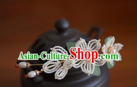China Song Dynasty Noble Lady Pearls Flowers Hair Stick Traditional Hanfu Hair Accessories Ancient Princess Pear Blossom Hairpin