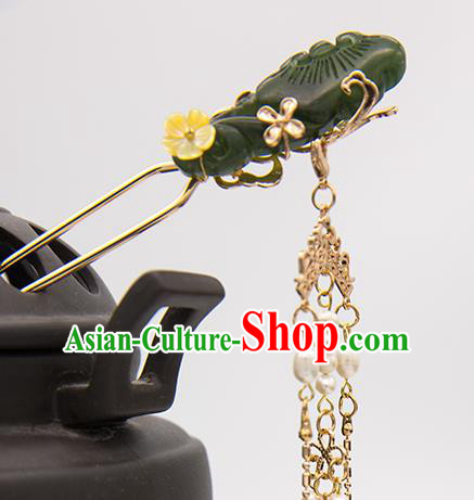 China Ming Dynasty Jade Hairpin Traditional Hanfu Hair Accessories Ancient Princess Tassel Hair Stick