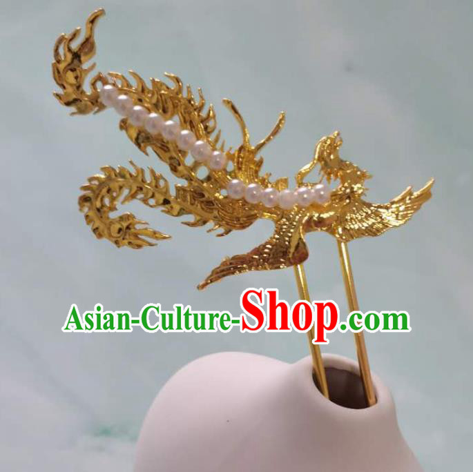 China Ming Dynasty Hair Stick Traditional Hanfu Hair Accessories Ancient Golden Phoenix Hairpins