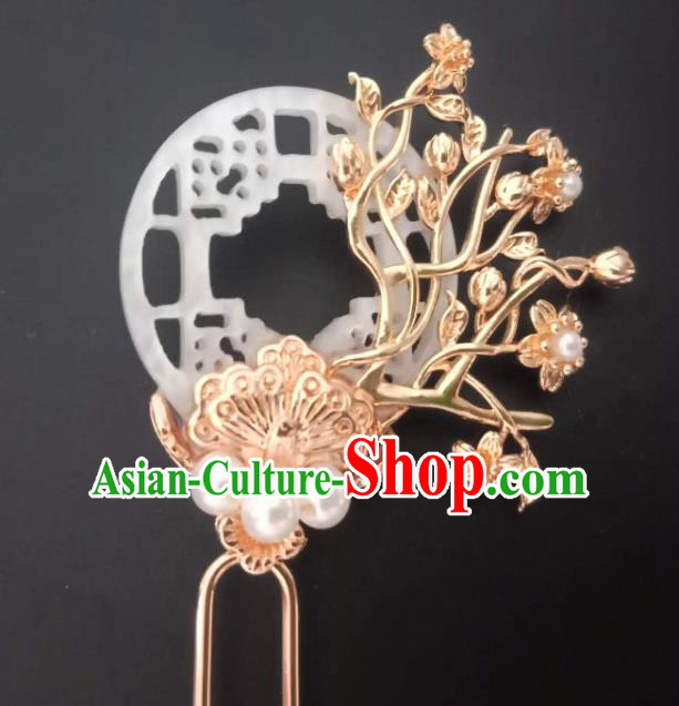 China Tang Dynasty Shell Hair Stick Traditional Hanfu Hair Accessories Ancient Noble Woman Golden Plum Hairpins