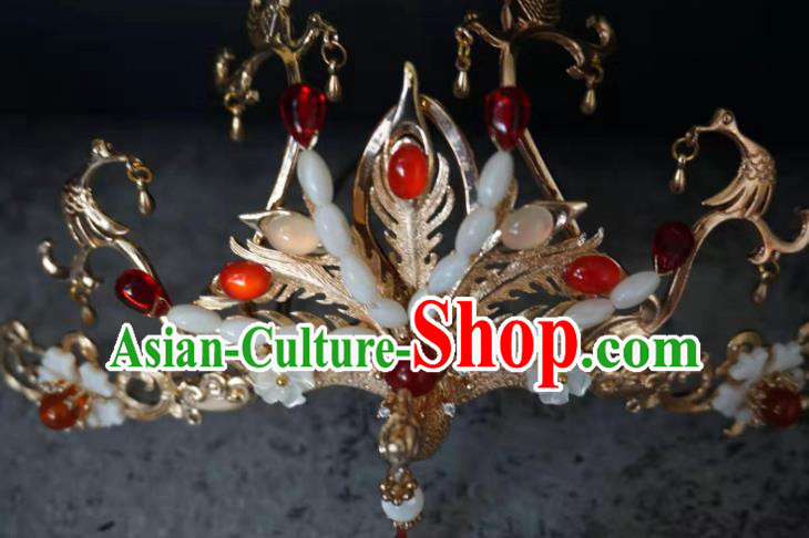 China Ming Dynasty Phoenix Hair Crown Traditional Hanfu Agate Hair Accessories Ancient Princess Hairpins