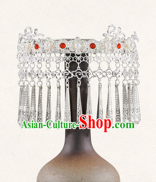 China Tang Dynasty Argent Tassel Hair Crown Traditional Hanfu Hair Accessories Ancient Princess Hairpins