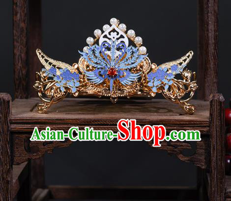 China Ancient Imperial Consort Phoenix Coronet Hairpins Traditional Hanfu Qing Dynasty Court Lady Blueing Hair Accessories