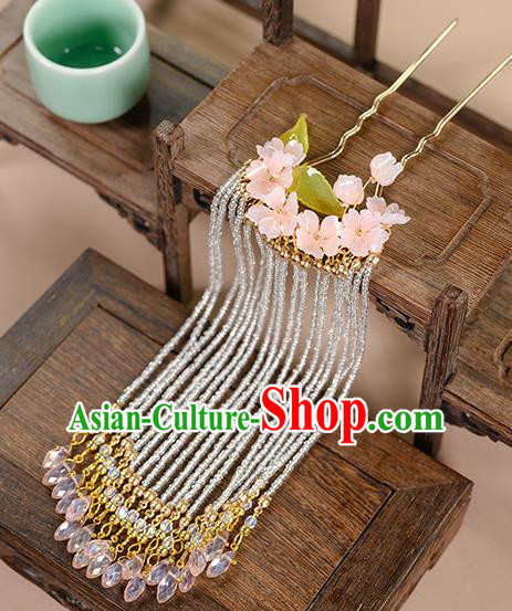 China Ancient Princess Long Tassel Hairpin Traditional Hanfu Ming Dynasty Hair Accessories Flowers Hair Stick