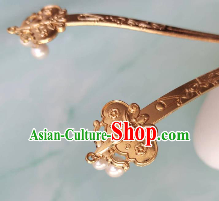 China Song Dynasty Golden Butterfly Hair Stick Ancient Court Woman Hairpins Traditional Hanfu Court Hair Accessories