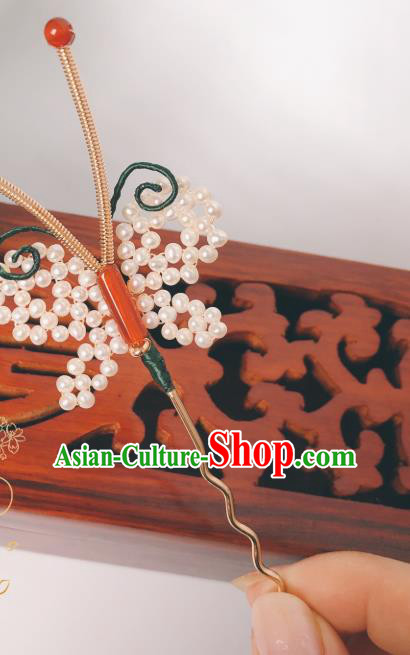 China Hanfu Pearls Butterfly Hair Accessories Traditional Ancient Princess Agate Hairpin Song Dynasty Hair Stick