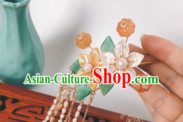 China Traditional Hanfu Jade Pumpkin Hair Stick Song Dynasty Hair Accessories Ancient Empress Pearls Tassel Hairpin