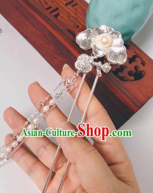 China Traditional Hanfu Cupronickel Phalaenopsis Hair Stick Ancient Princess Hairpin Song Dynasty Pearls Tassel Hair Accessories