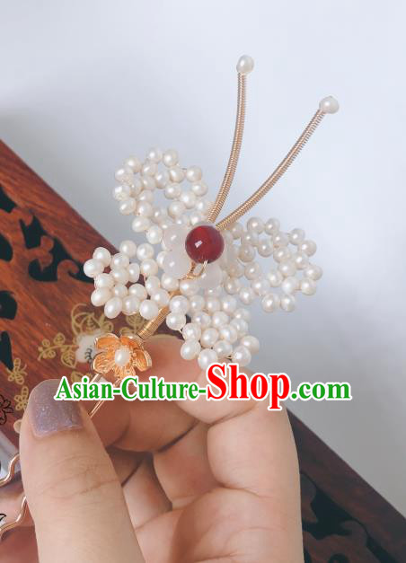 China Song Dynasty Hair Accessories Ancient Empress Hairpin Traditional Hanfu Pearls Butterfly Hair Stick