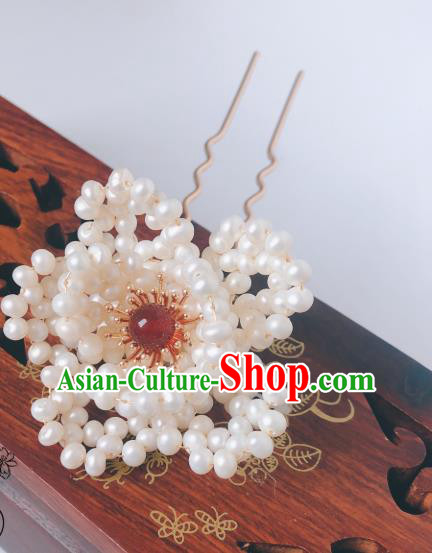 China Song Dynasty Palace Hair Accessories Ancient Empress Hairpin Traditional Hanfu Pearls Peony Hair Stick