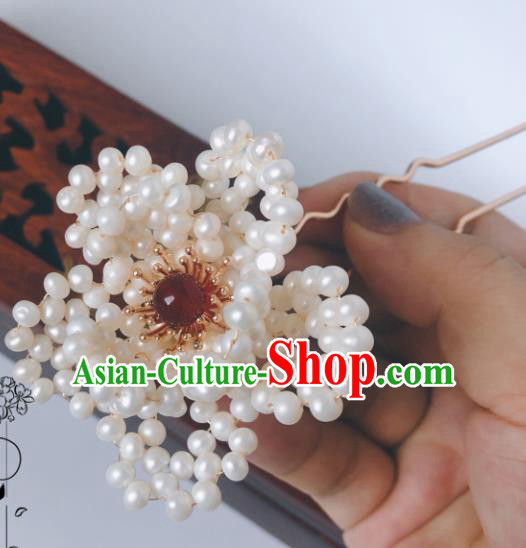China Song Dynasty Palace Hair Accessories Ancient Empress Hairpin Traditional Hanfu Pearls Peony Hair Stick