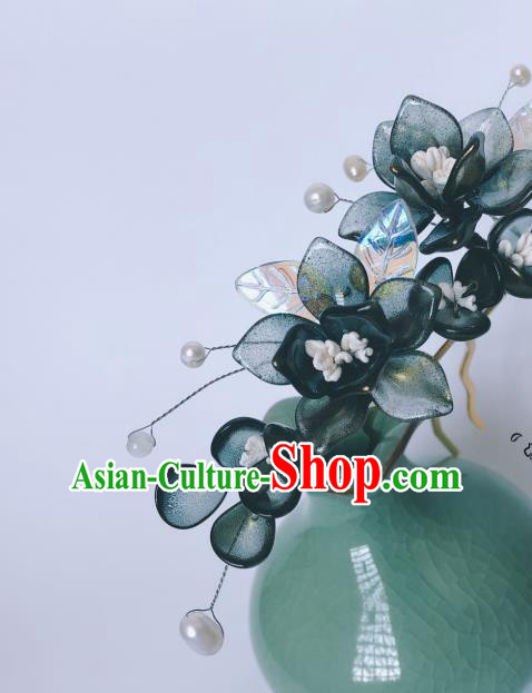 China Ancient Princess Hairpin Song Dynasty Green Flowers Hair Accessories Traditional Hanfu Hair Stick