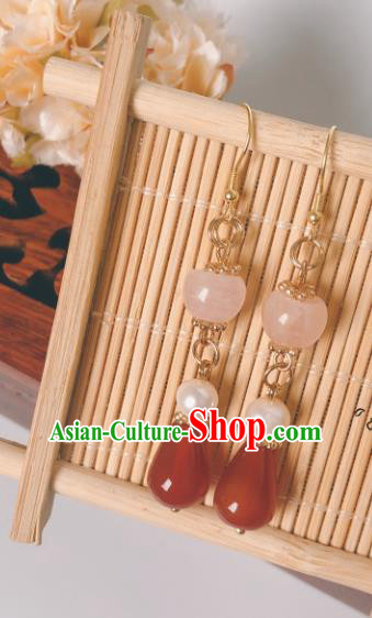 China Cheongsam Agate Earrings Traditional Jewelry Ornaments Handmade Qing Dynasty Court Woman Ear Accessories