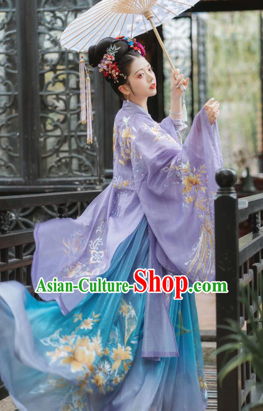 China Traditional Tang Dynasty Imperial Concubine Clothing Ancient Court Female Embroidered Hanfu Dress Complete Set