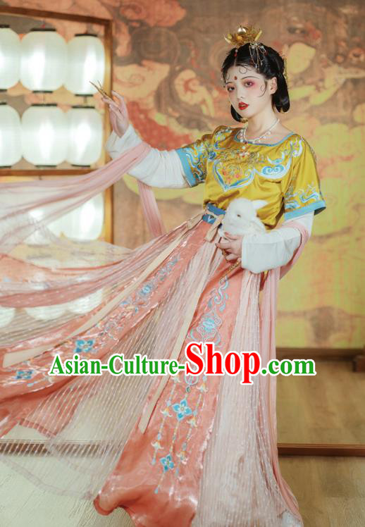 Traditional China Tang Dynasty Court Lady Dance Clothing Ancient Palace Princess Embroidered Hanfu Dress